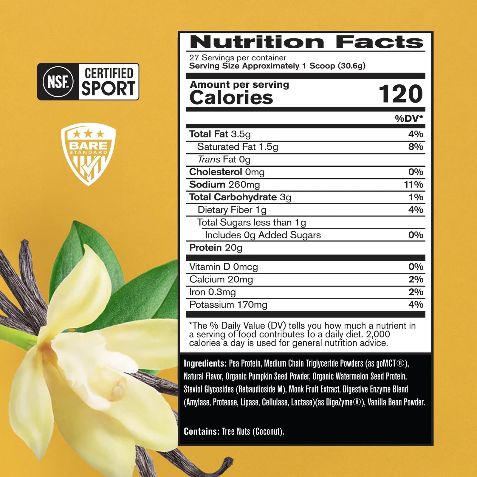 BARE PERFORMANCE NUTRITION BPN Whey Protein + Casein Protein Powder Blend Van…