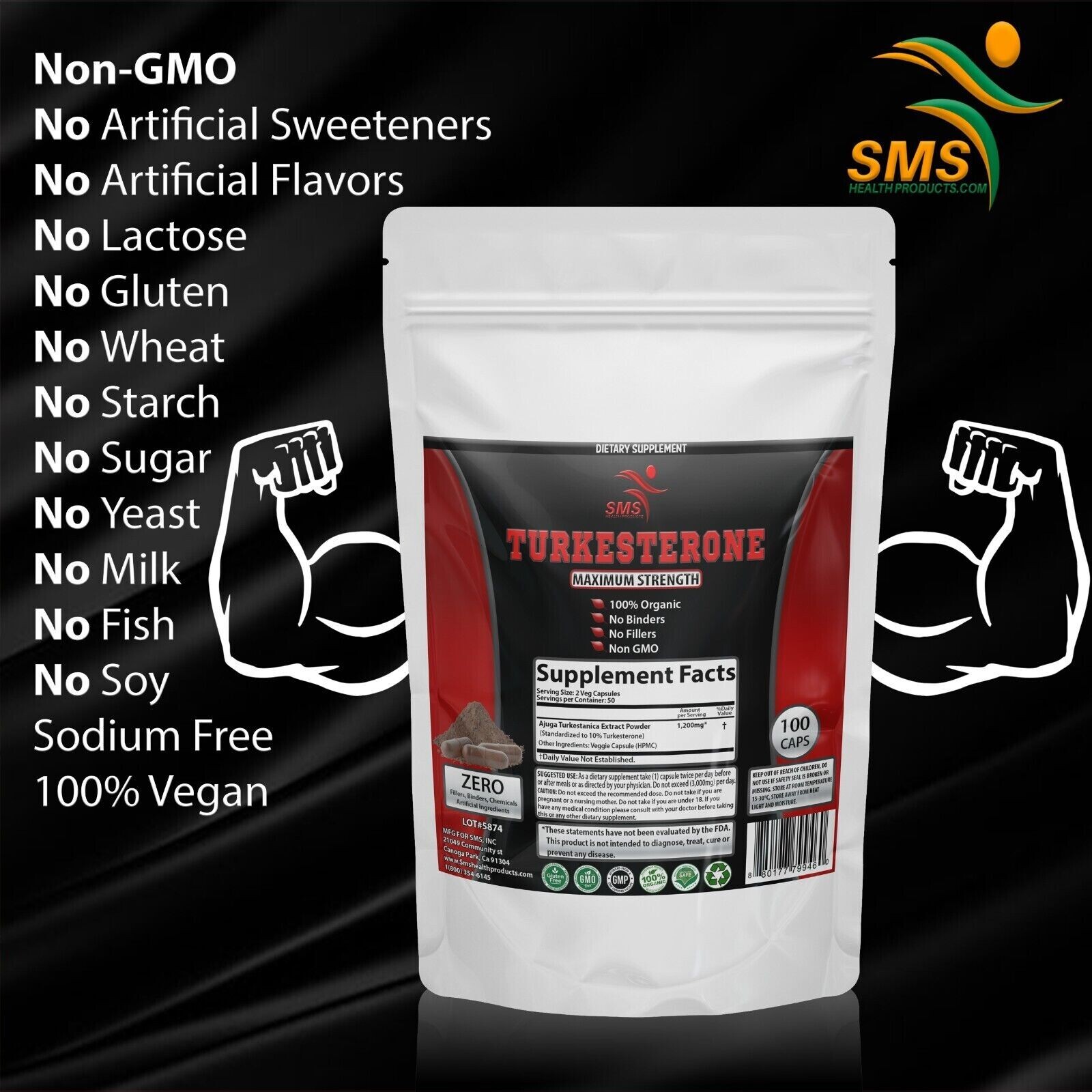 PURE TURKESTERONE 1200mg (Ajuga Turkestanica) Standardized to 10% 100 Caps BEST