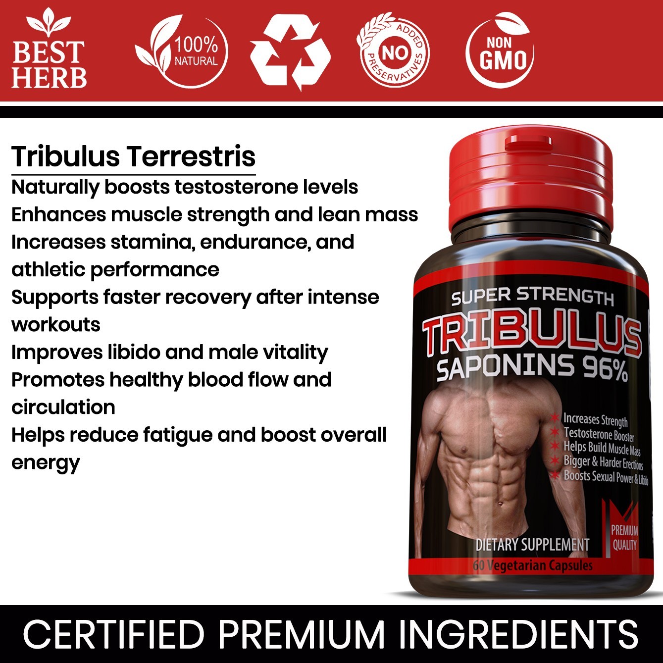 TRIBULUS TERRESTRIS 7500mg EXTRACT 96% SAPONINS BIG MUSCLE BODYBUILDING PILLS