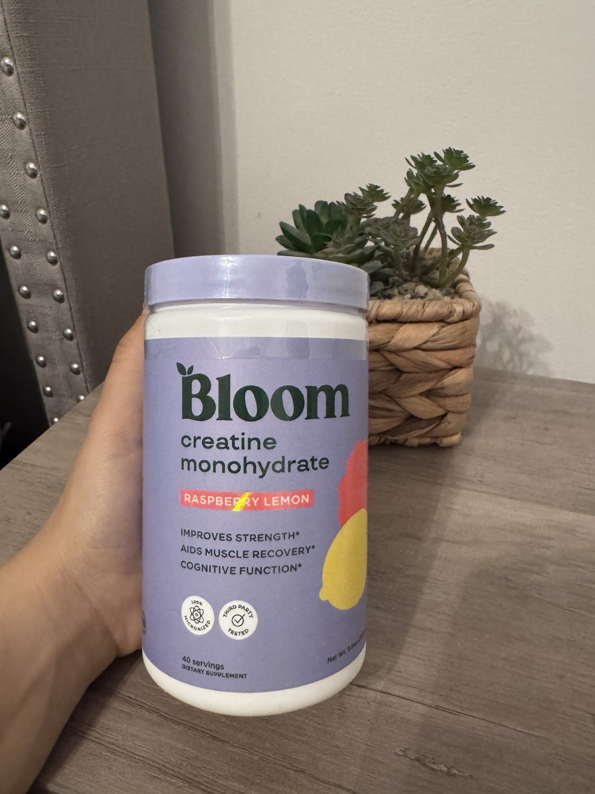 Bloom Nutrition Creatine Monohydrate Powder, Raspberry Lemon Flavor, 40 Servings