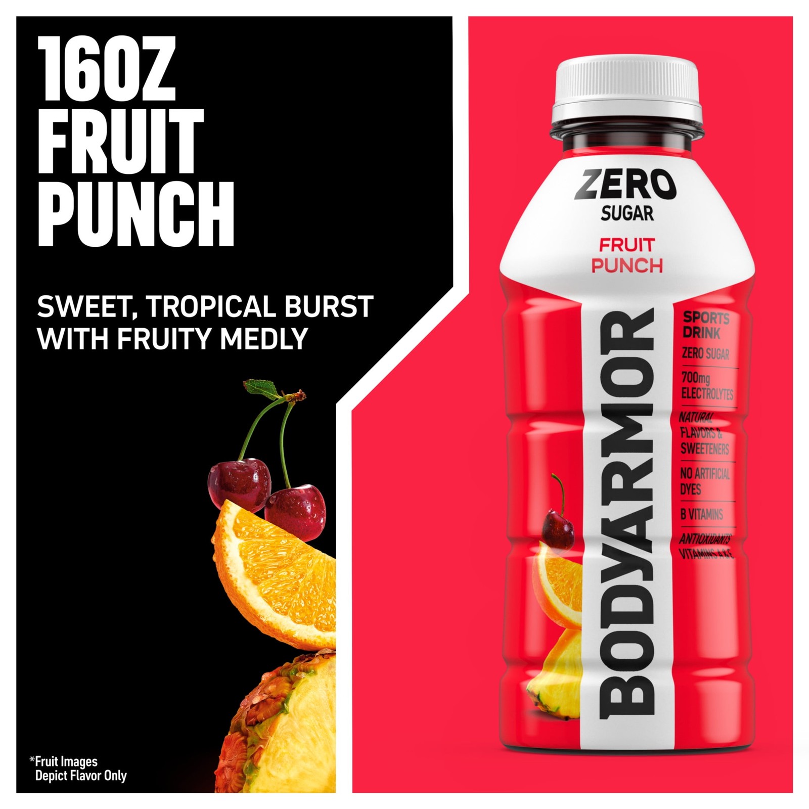 BODYARMOR Zero Sugar Fruit Punch Electrolyte Sports Drink, 16 fl oz Bottle