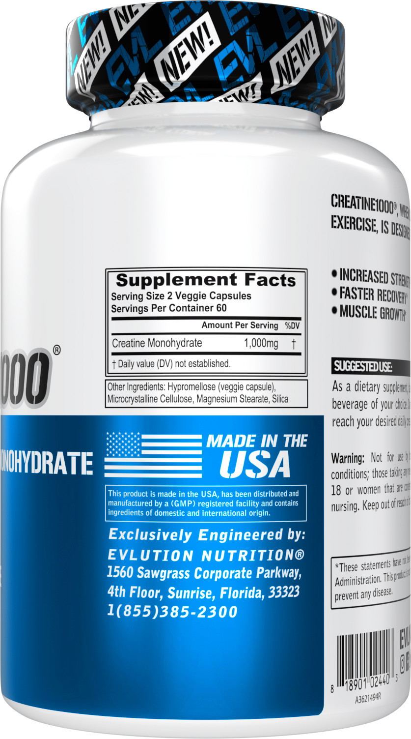 Evlution Nutrition Creatine1000 – 1g Creatine Monohydrate – 60 Servings