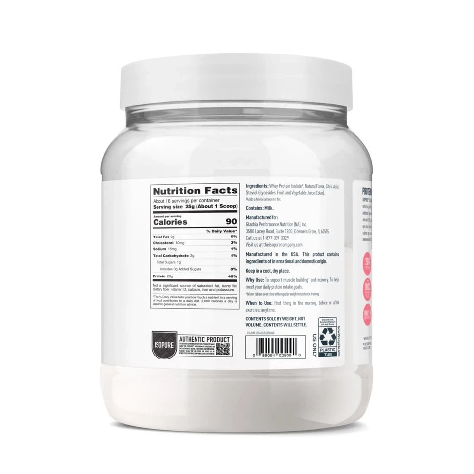 Isopure Clear Low Carb 100% Whey Protein Isolate Powder, Citrus Lemonade