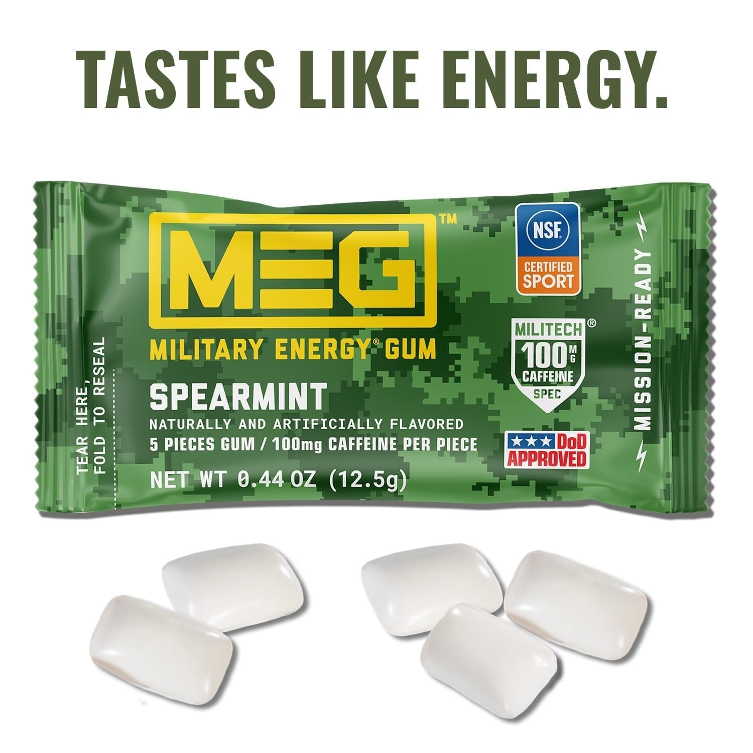 MEG Military Energy Gum – Spearmint | 100mg Caffeine – 20 Count
