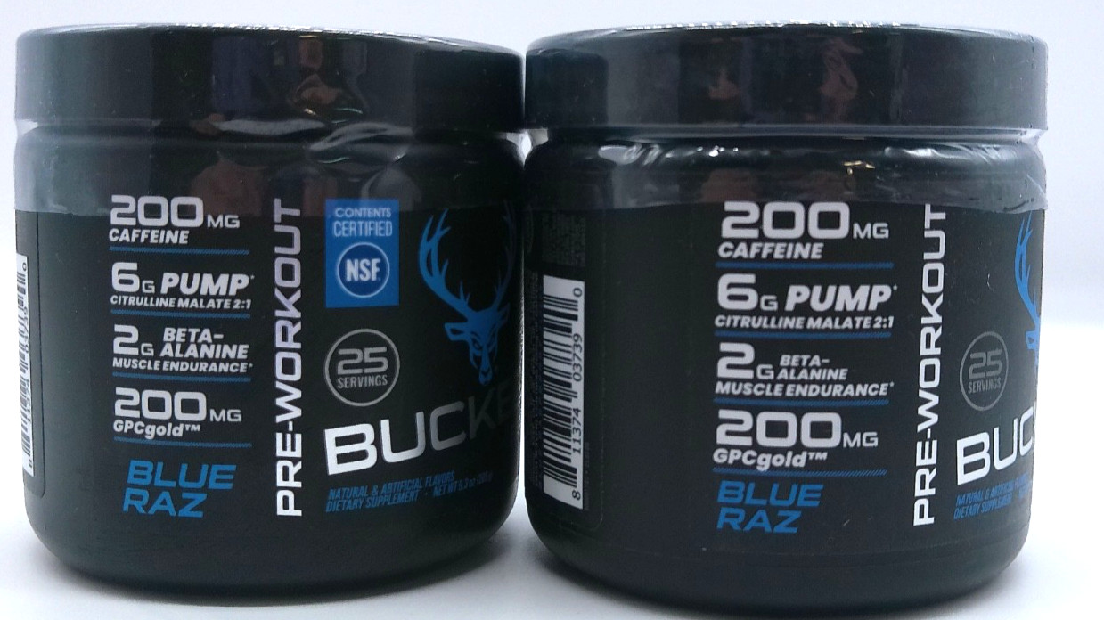 2Pk- Bucked Up Blue Raz Pre-Workout, 9.3 Oz. Each, Exp. 3/27+