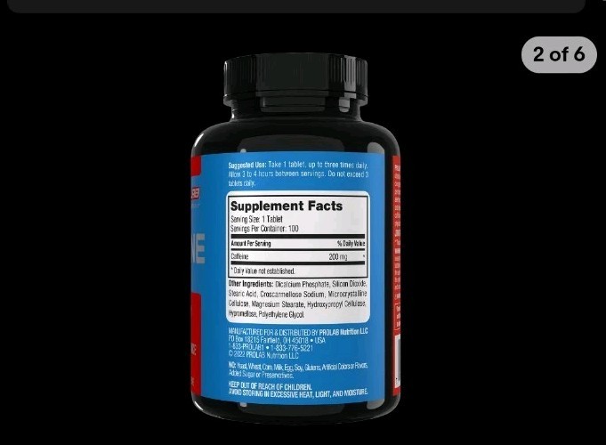 Prolab Caffeine Tablets 200mg 100ct. | Energy Support, Helps Enhance Endurance