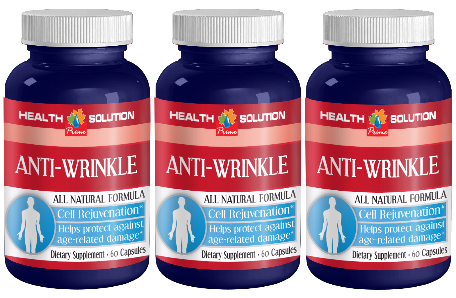 Hyaluronic acid powder – ANTI WRINKLE NATURAL FORMULA – 1 Bottle, 60 Capsules