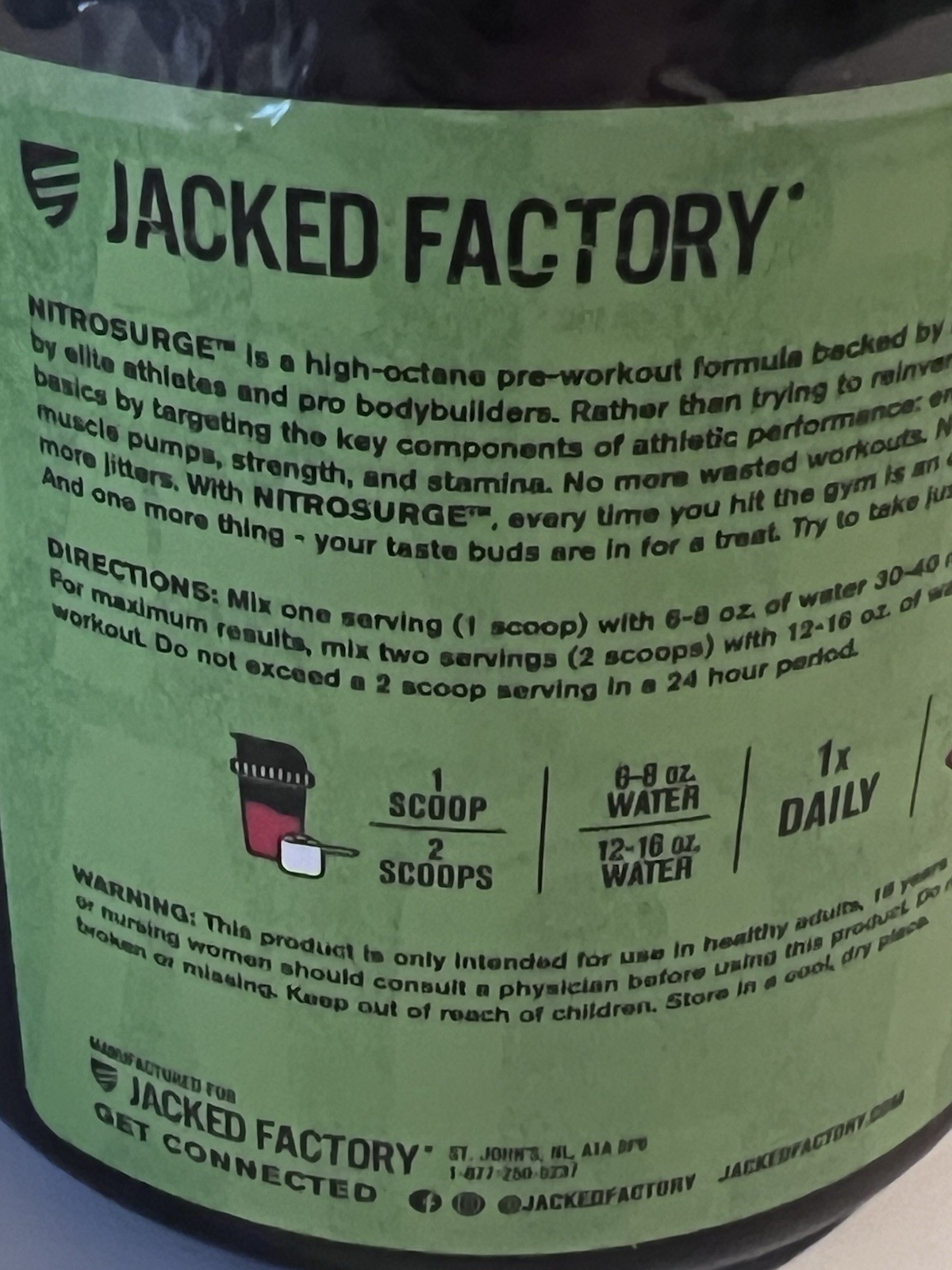 Jacked Factory NitroSurge Pre-Workout Powder Cherry Limeade 30 Serv 8.57oz