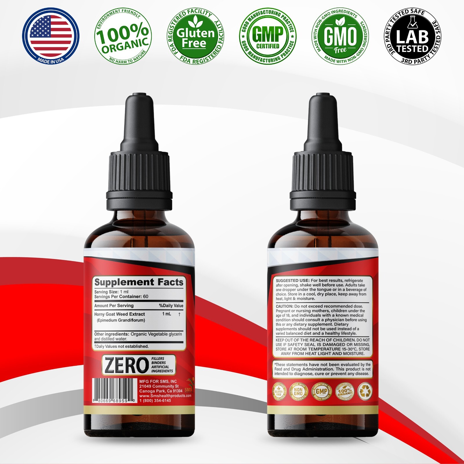 Horny Goat Weed Tincture Herbal Drops Men’s Dietary Supplement 2 Fl Oz By SMS