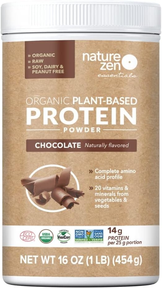 Nature Zen Essentials Organic Plant Based Protein Powder Chocolate 16oz EXP 1/26