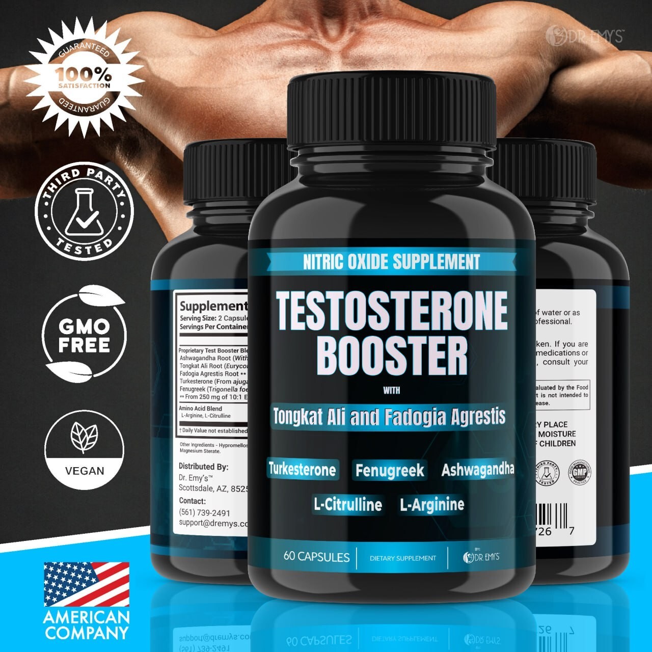 (1 Pack) Testosterone Supplement Booster Capsules Blood Flow Nitric Oxide