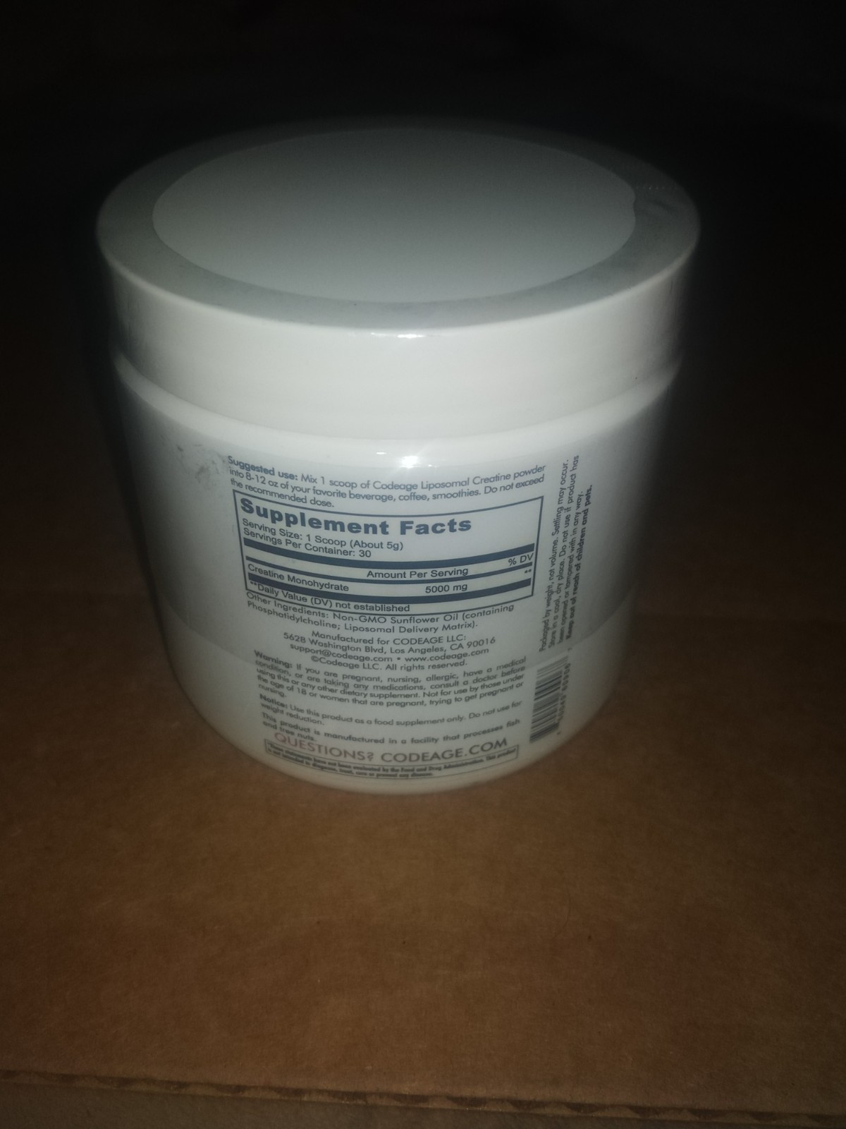 Codeage Liposomal Creatine Monohydrate Powder Supplement, 30 Servings, 5.29 oz