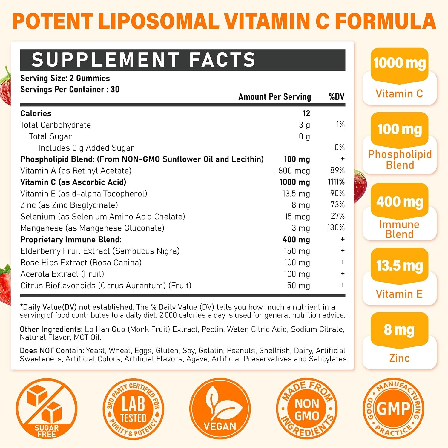 Liposomal Vitamin C Gummies 1000mg for Adults: Vitamin C Chewable Gummy with Zin