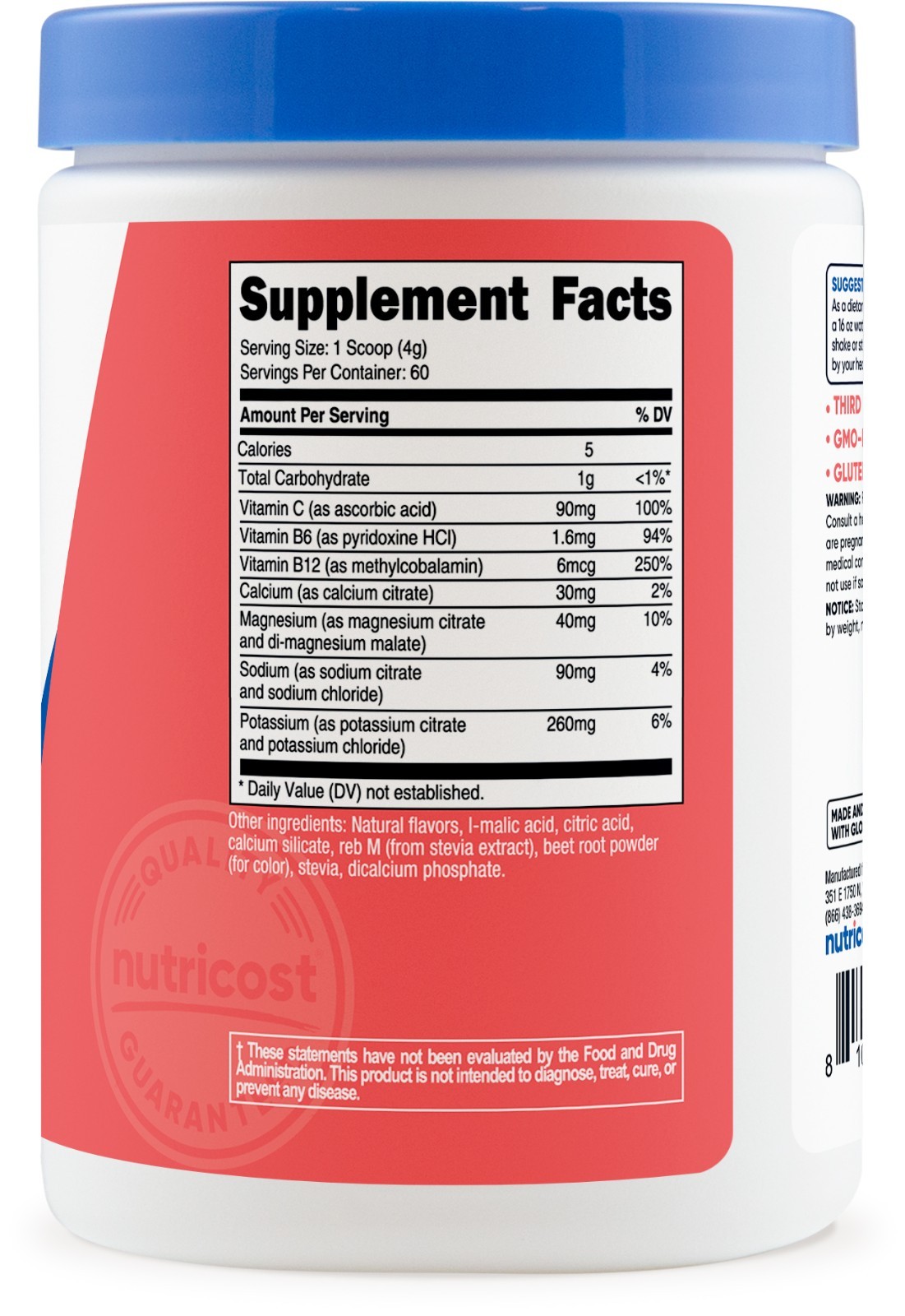 Nutricost Electrolytes Complex Powder (Strawberry Lemonade) 60 Servings – Stevia
