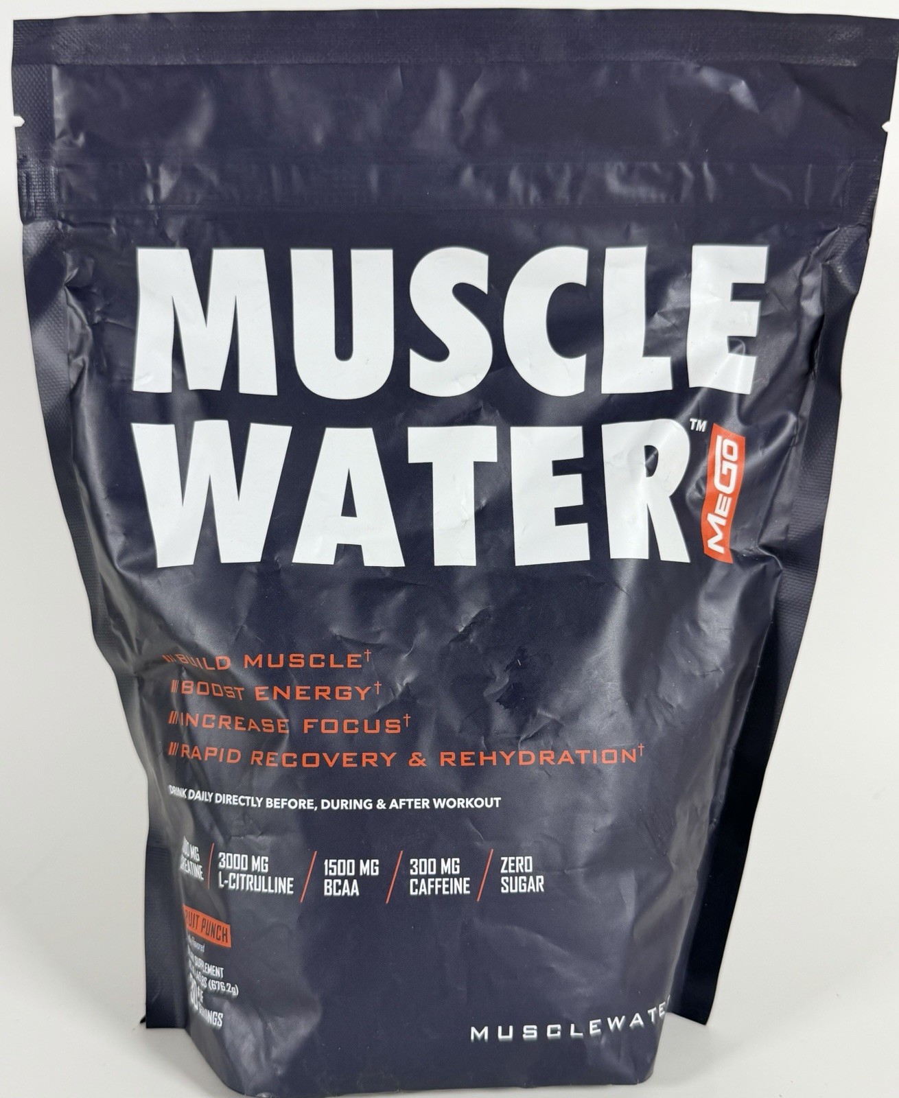 Muscle Water MEGO Fruit Punch Pre Workout Creatine BCAA 30 Servings Exp 08/26