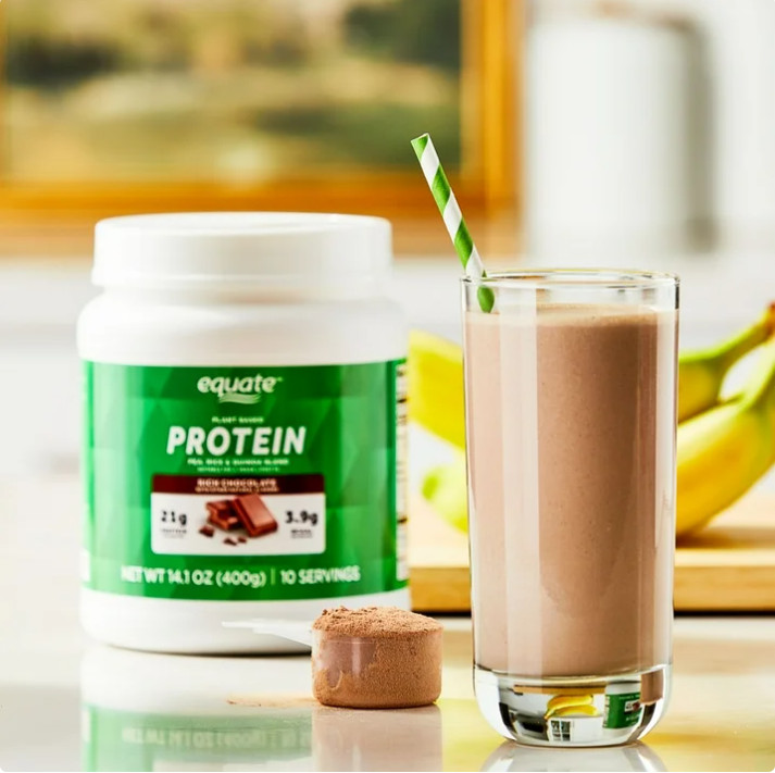 4 Pack Equate Plant-Based Protein Powder Supplement, Rich Chocolate, 14.1 oz Pk