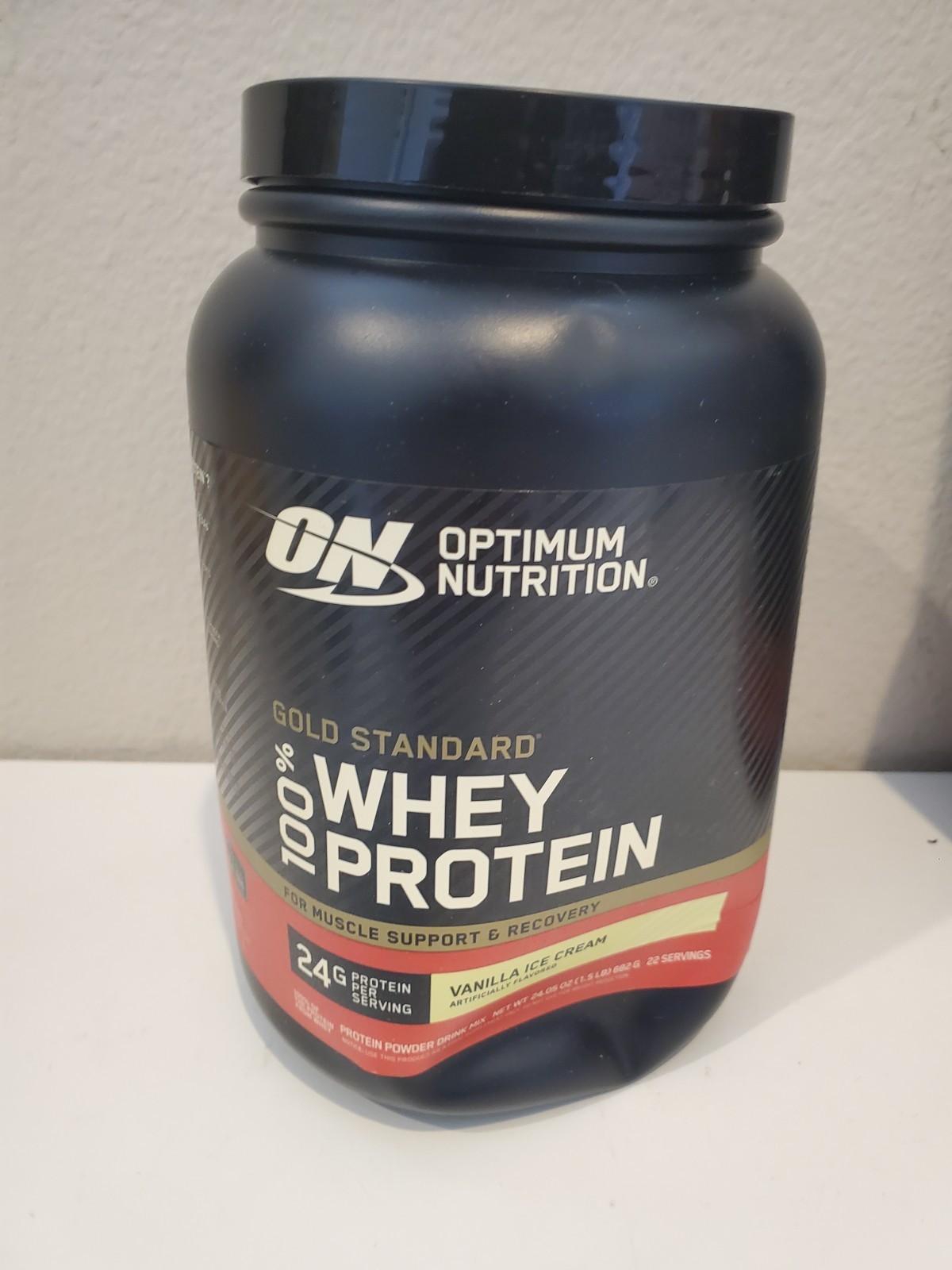 Lot of 3×24 oz Optimum Nutrition 100% Whey Protein, Strawberry, Vanilla Exp 2028