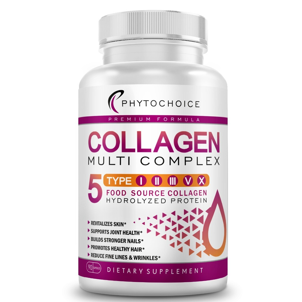 Multi Collagen Peptides-90 Capsules-Type I,II,III,V,X Anti-Aging Collagen Pills