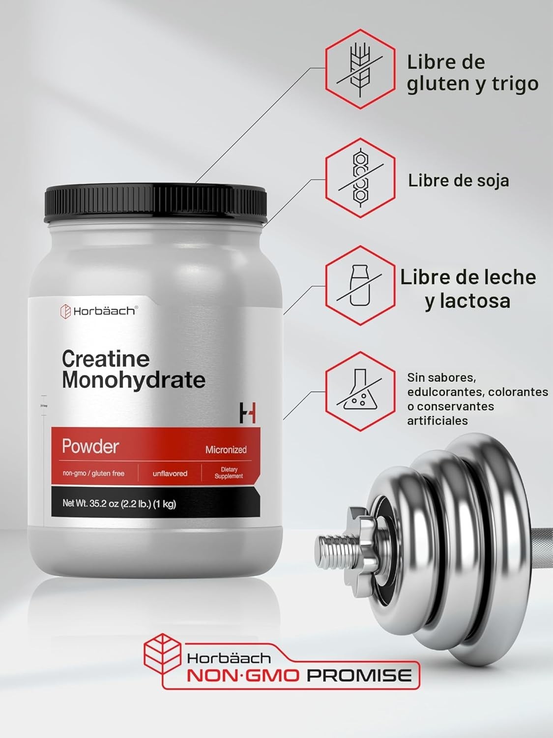Horbäach Creatine Monohydrate Powder | 2.2lbs (35.2 oz) | Micronized and Unflavo