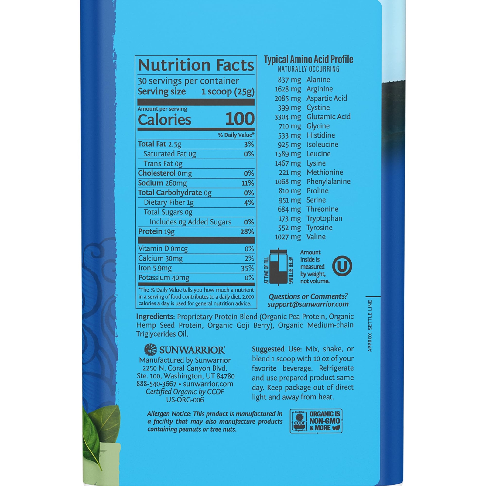 Sunwarrior Warrior Blend Plant Based Protein 30 Servings Vegan Clean Protein