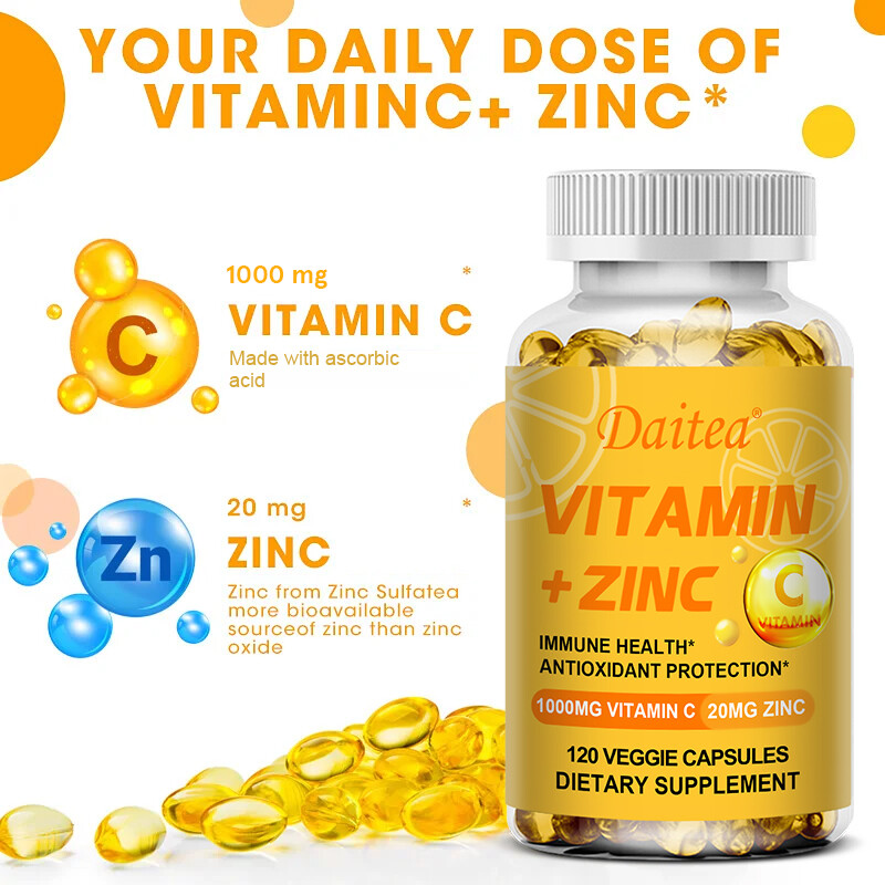 Vitamin C + Zinc – Immune Health, Antioxidant, Immunity 1000mg – Made in The USA