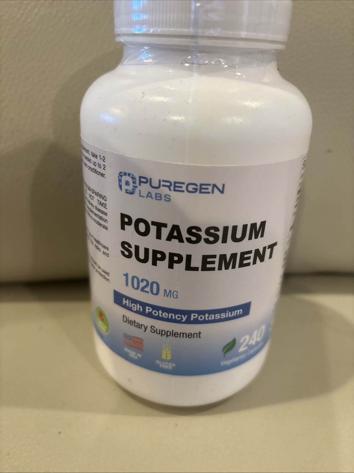 Puregen Labs Potassium Bicarbonate Supplement 1020 mg, 240 Vegetarian Caps