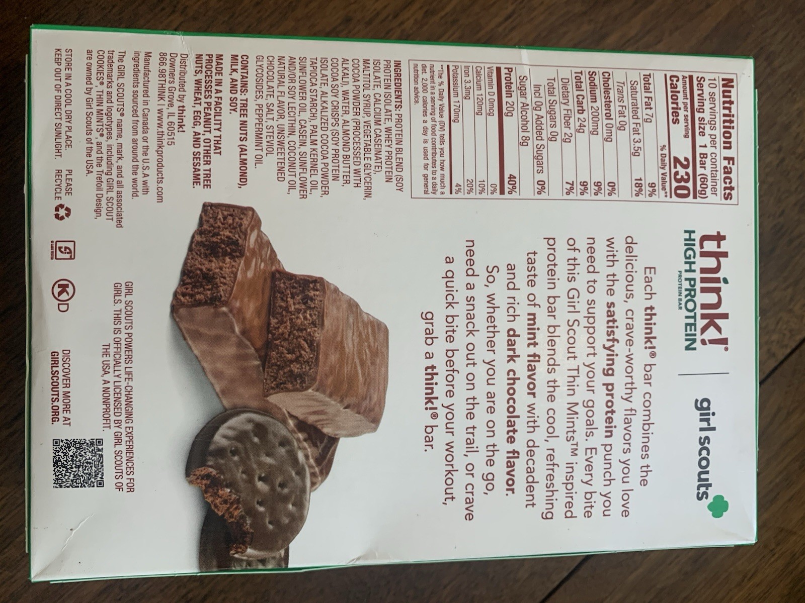 think! High Protein Thin Mints Protein Bars 20g, 0g Sugar GF 10ct 21.16oz
