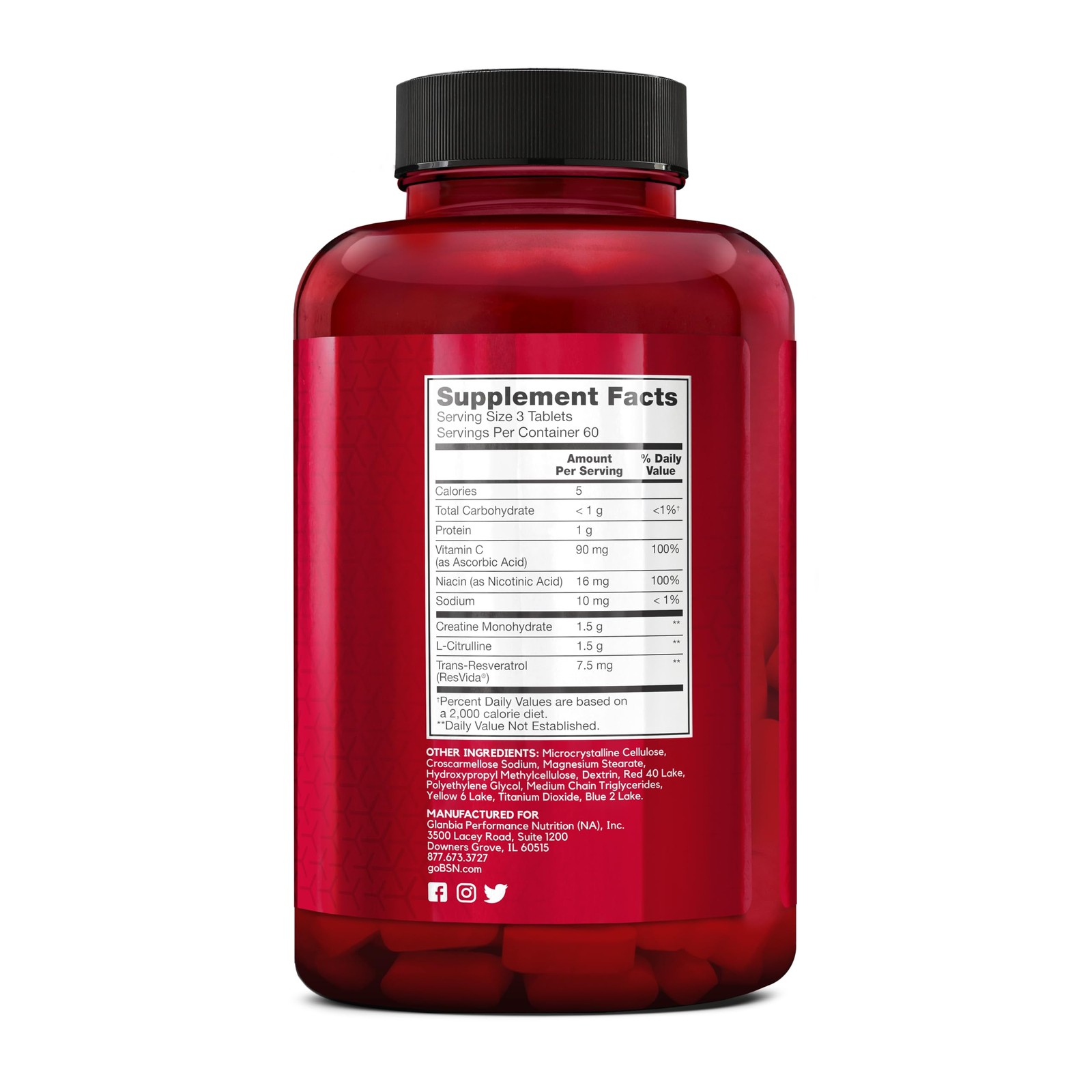 Bsn Nitrix 2.0 Workout Supplement Nitric Oxide Precursors 3G Creatine 3G L