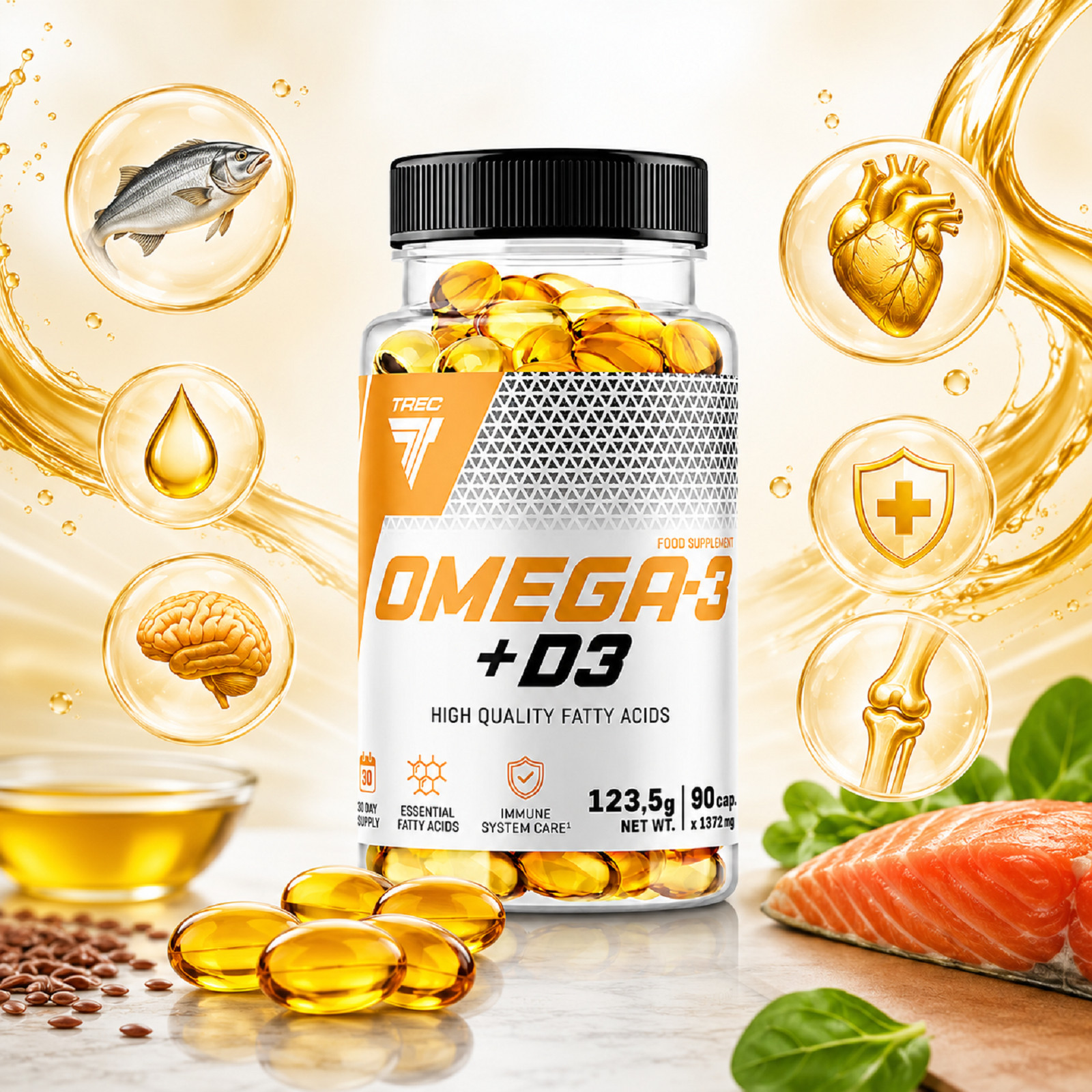 Omega 3 +D3 – 90/180 caps – support heart, immune system, healthy bones, joints