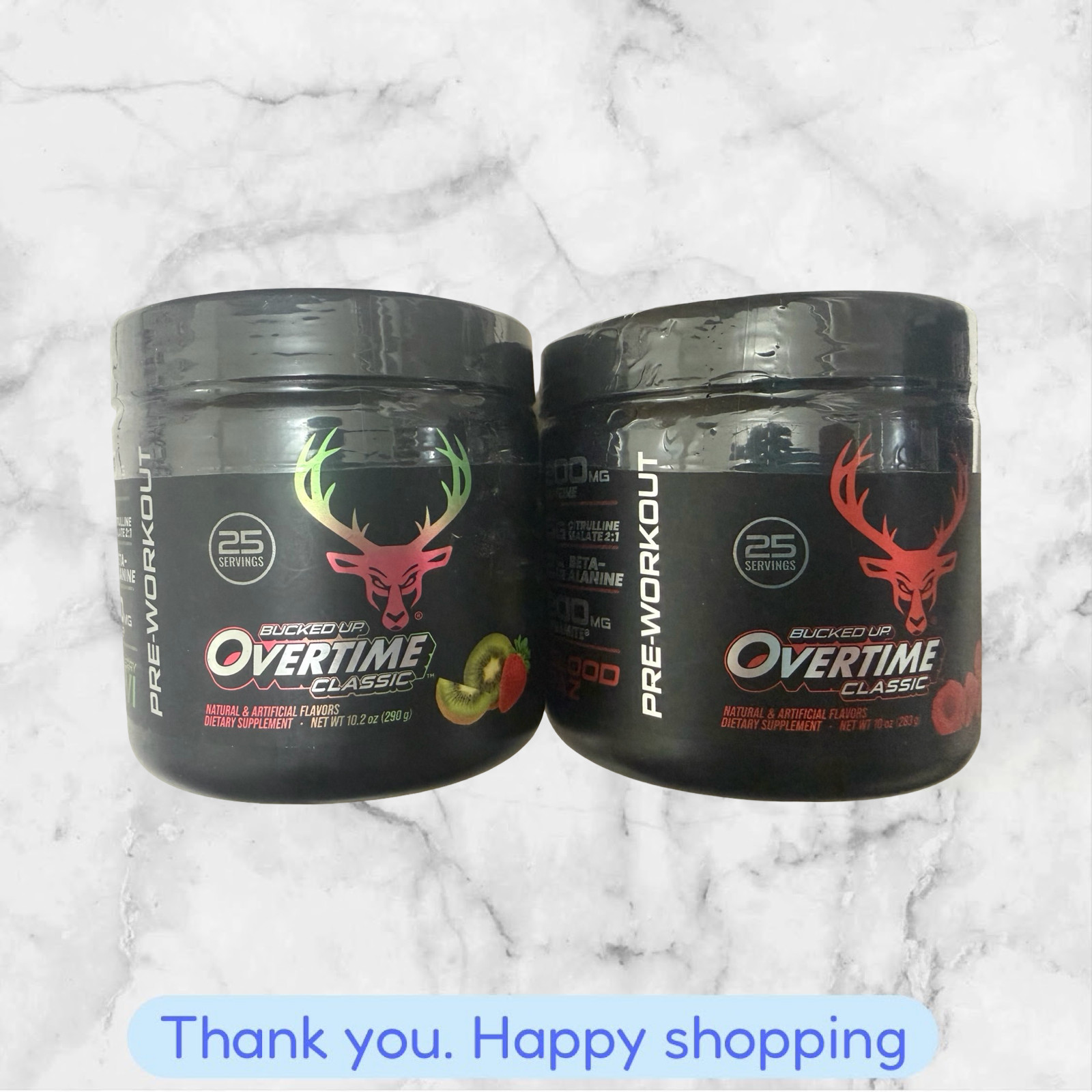 FOR 2 BUCKED UP OVERTIME Classic Bloody Raz + Strawberry PRE-WORKOUT 25 SERVINGS