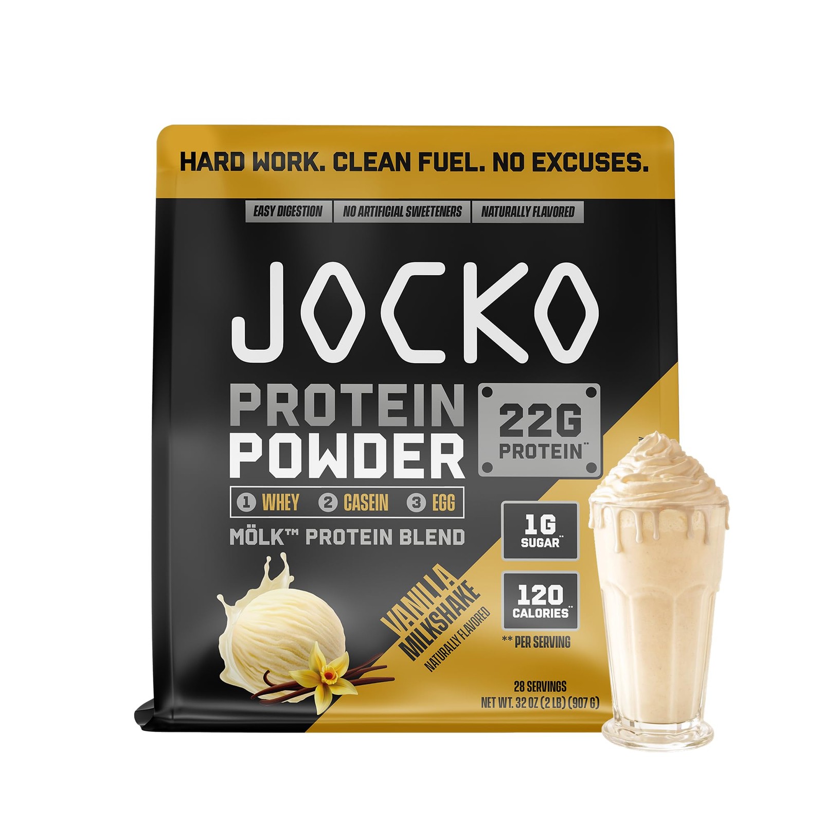 Jocko Fuel Whey Protein Powder, Vanilla Milkshake, 22g 2 Pound (Pack of 1)