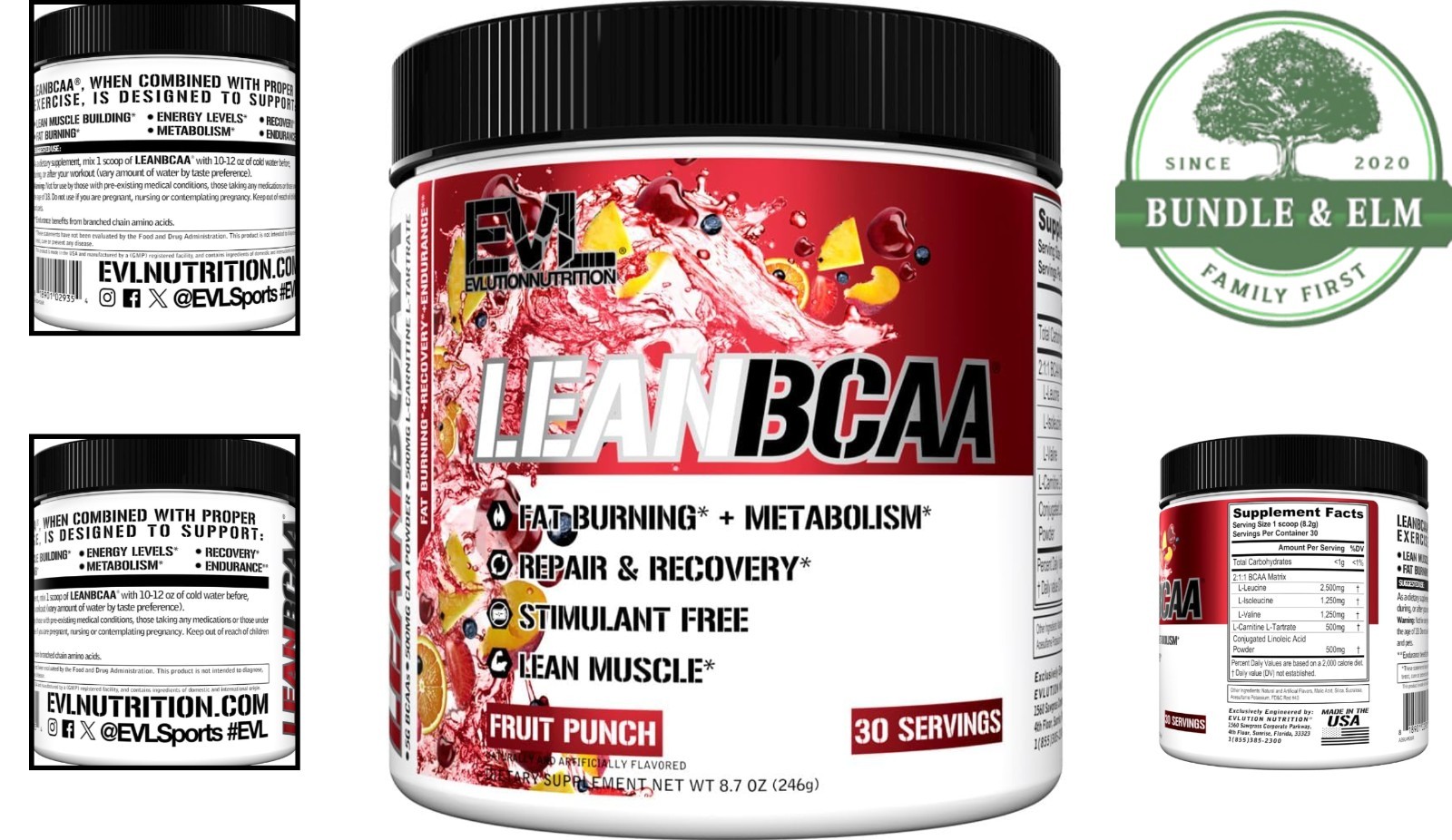 Stimulant Free Lean BCAA Powder for Muscle Recovery and Fat Burn – Fruit Punch