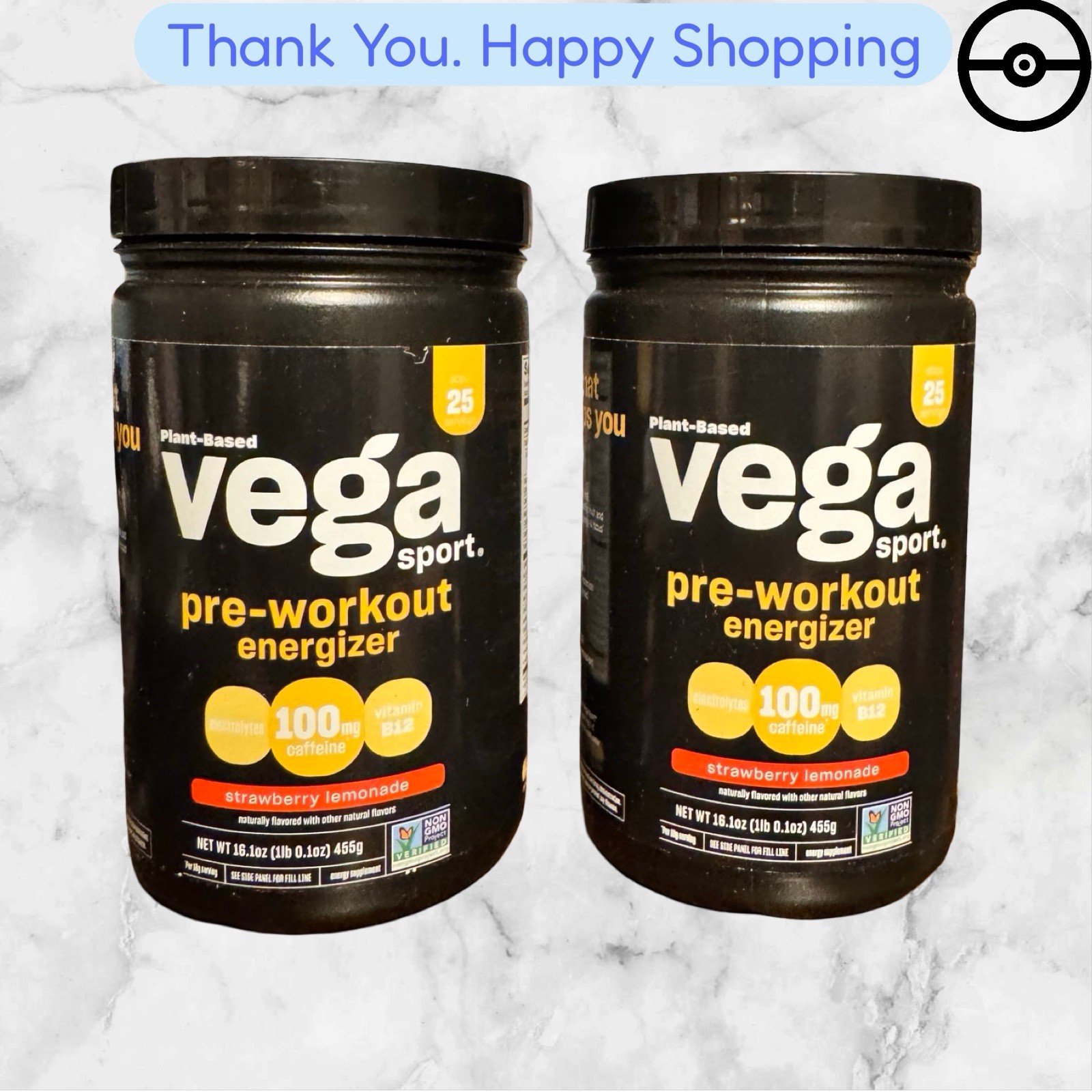 2X Vega Sport Plant-Based Pre-Workout Energizer Strawberry Lemonade 1 LB 1oz