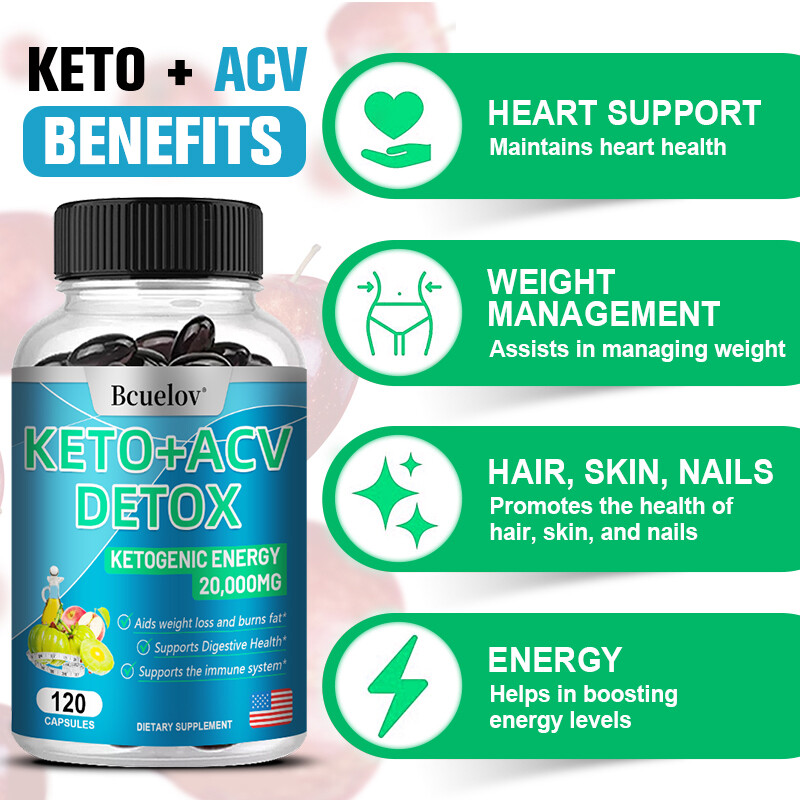 Keto + ACV Detox Capsules 20,000mg Apple Cider Vinegar Weight Loss Fat Burn