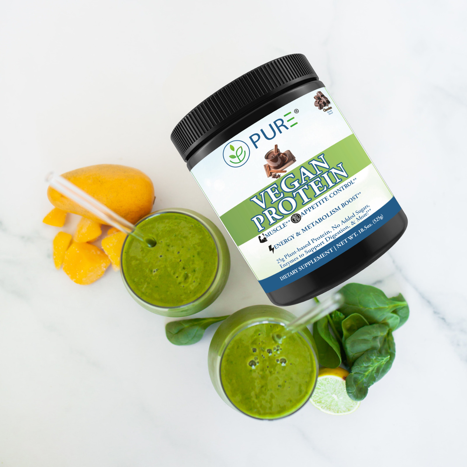 PURE Sport Vegan Protein Powder (25g Plant-Based Protein,15 servings,3 Flavors!)