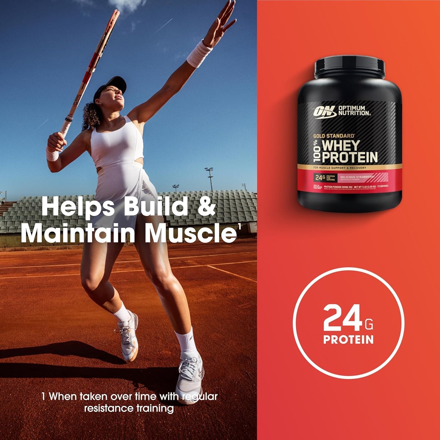 High-Quality Strawberry Whey Protein Powder – 24g Protein per Scoop, 5 lbs