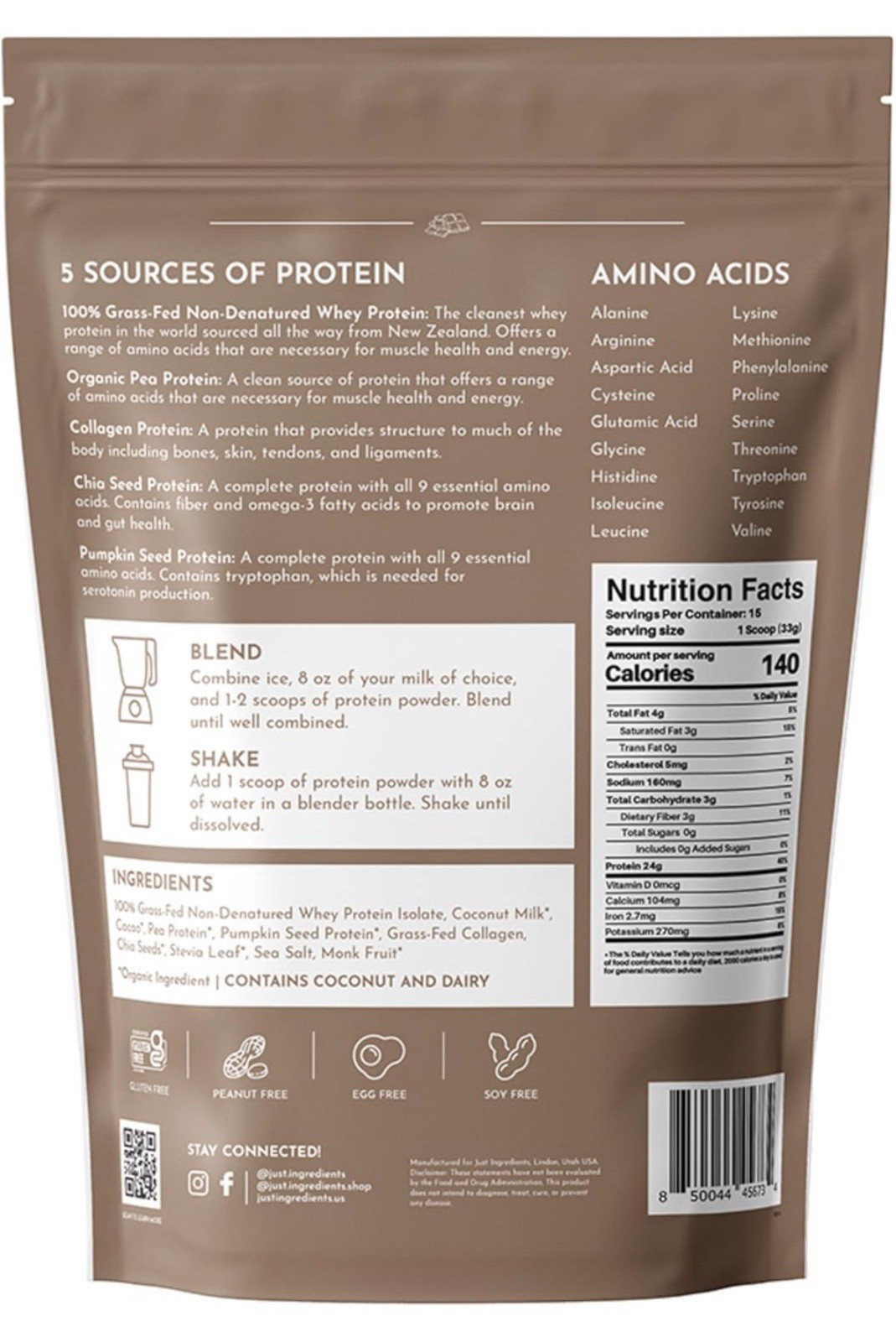 Just Ingredients Protein Powder Chocolate | 24g Protein | 15 Servings