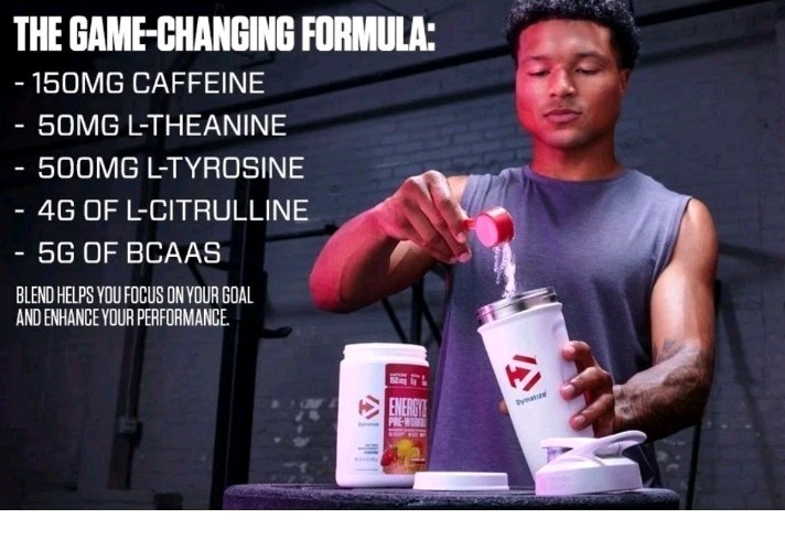 Dymatize Energyze Pre-Workout Powder 150mg Caffeine 5g BCAAs Strawberry Lemonade