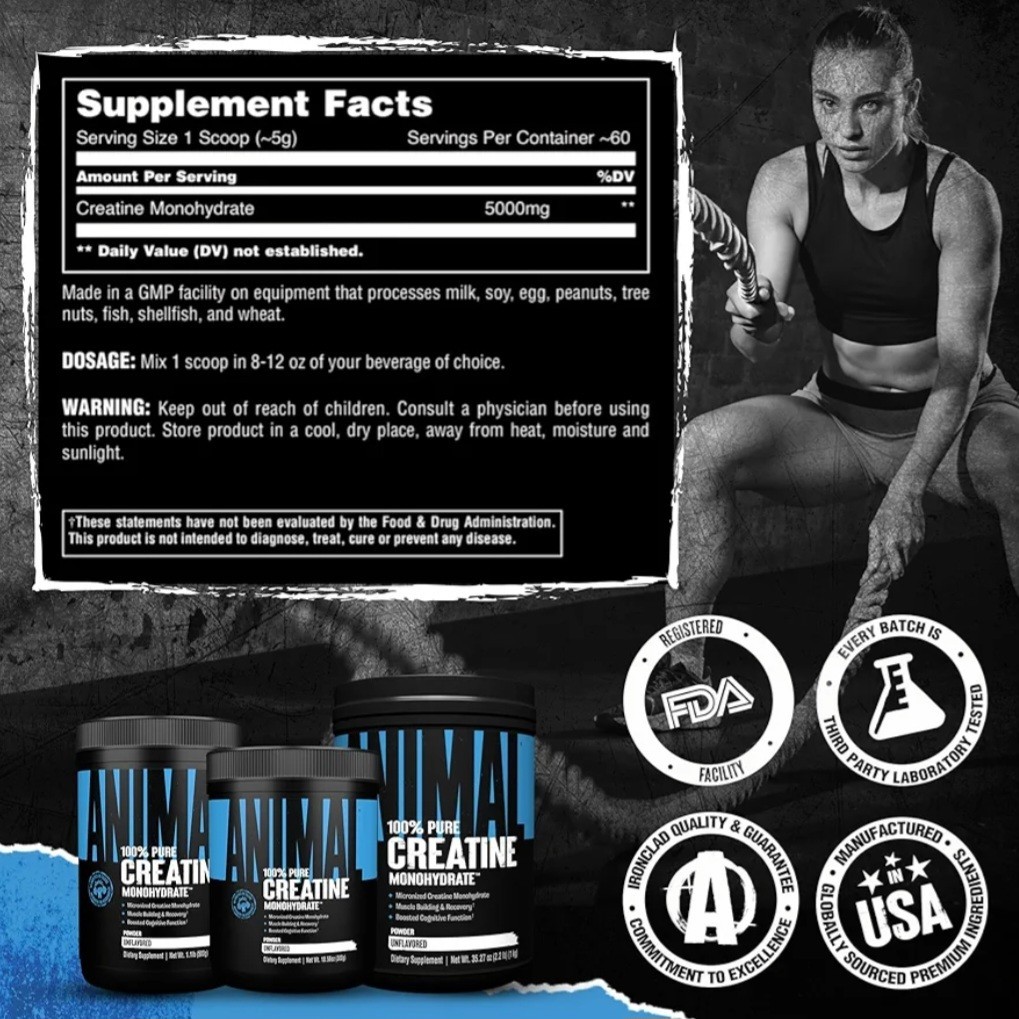 Animal Creatine Monohydrate Powder Micronized Unflavored Muscle Recovery 300 g