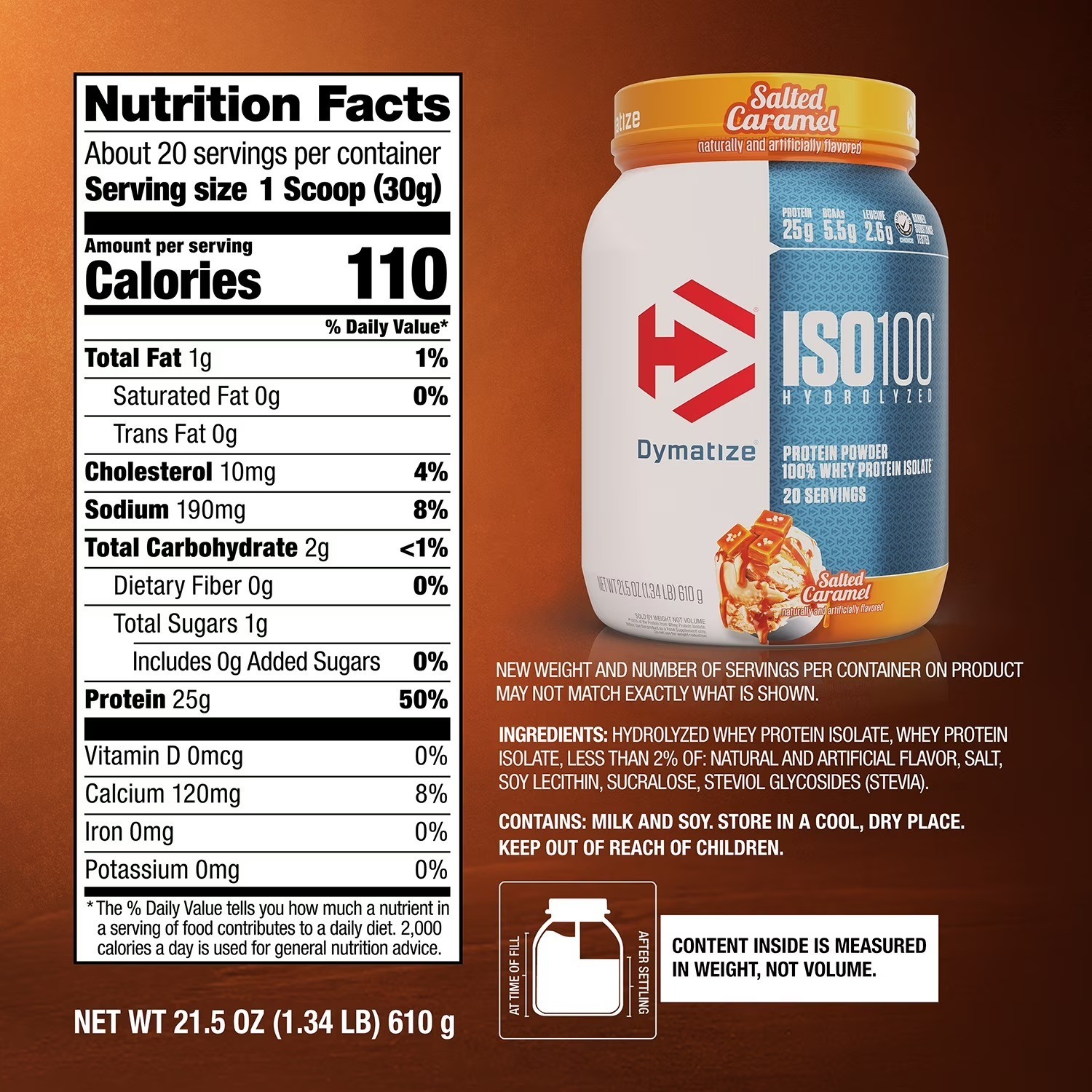 Dymatize ISO100 Hydrolyzed Whey Salted Caramel 25g Protein 20 Servings – NEW!!!