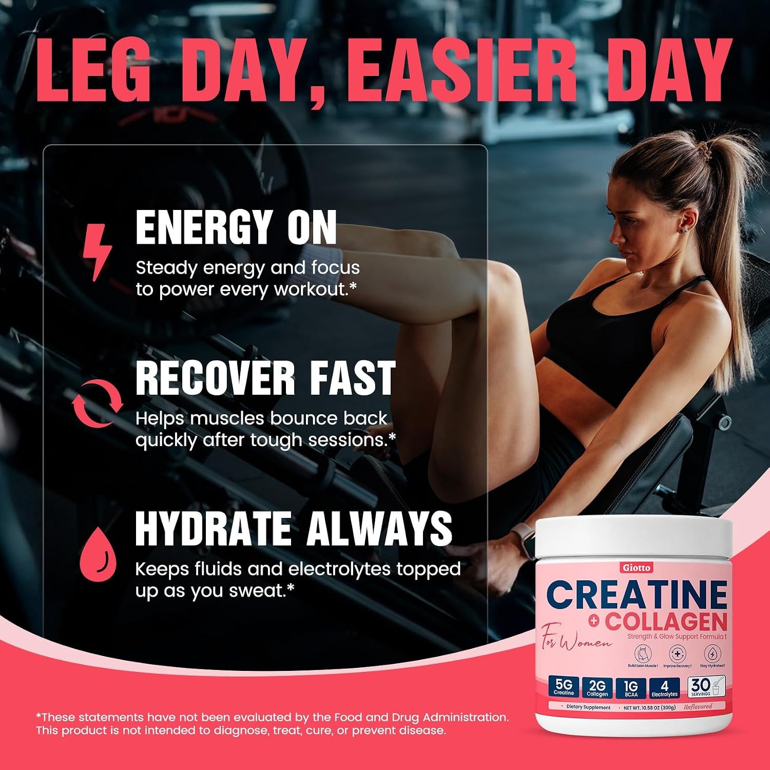 Giotto Creatine & Collagen Powder for Women – 10.58 oz – 04/2027