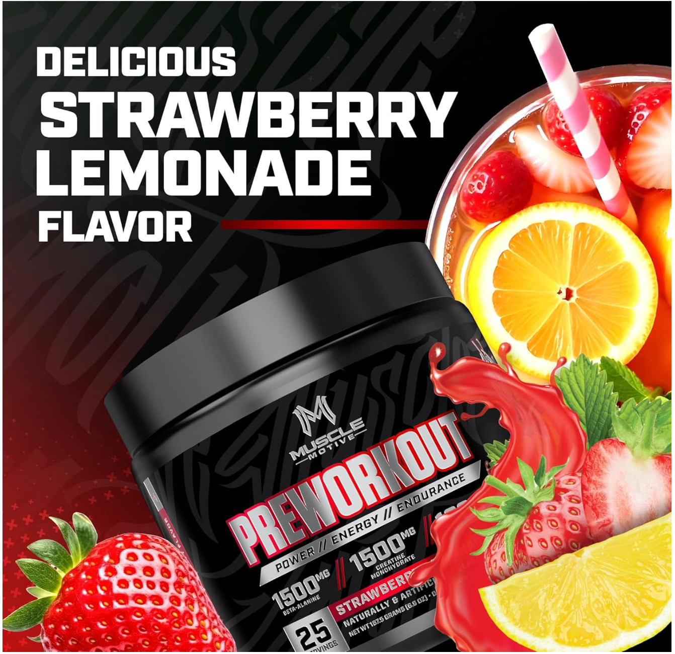 Pre Workout Powder with Beta Alanine, Creatine Monohydrate, BCAA, L Citrulline
