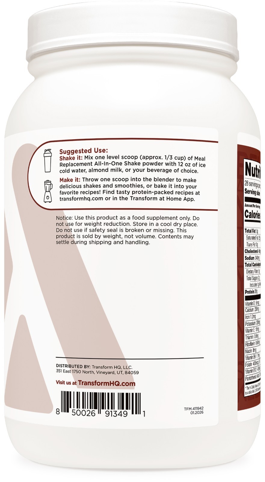 TransformHQ Meal Replacement Shake Powder 28 Servings (Chocolate) – Gluten Free