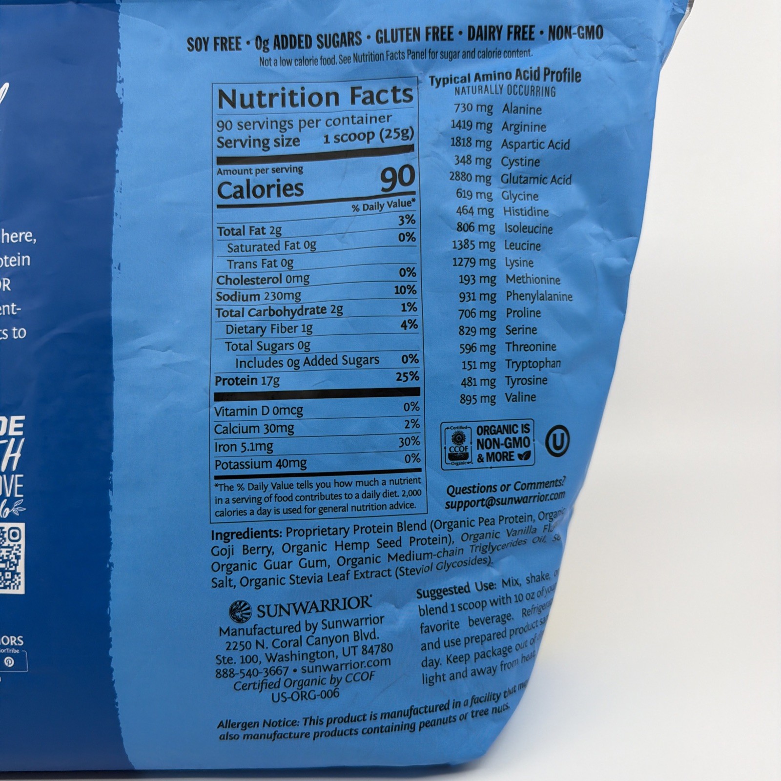 Sunwarrior Vegan Organic Protein Powder Plant-Based BCAA Amino Acids 4.96 lb