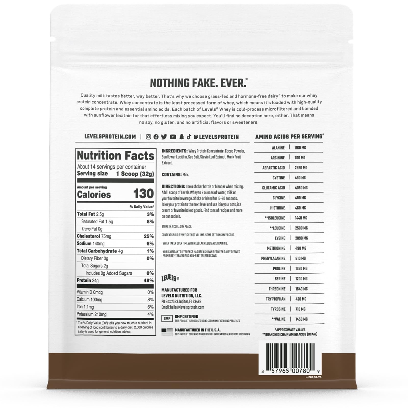 Levels Grass Fed Whey Protein Powder No Artificials 24G of Protein Double Cho…
