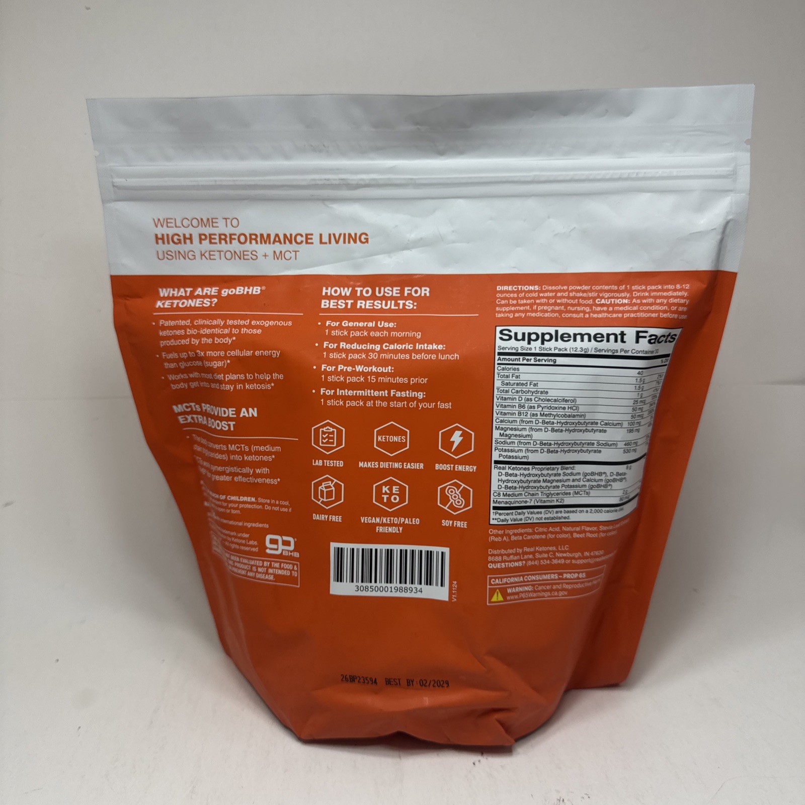 Real Ketones, Elevate, Orange, 30 Drink Mix Packets, Authentic, Exp 09/28