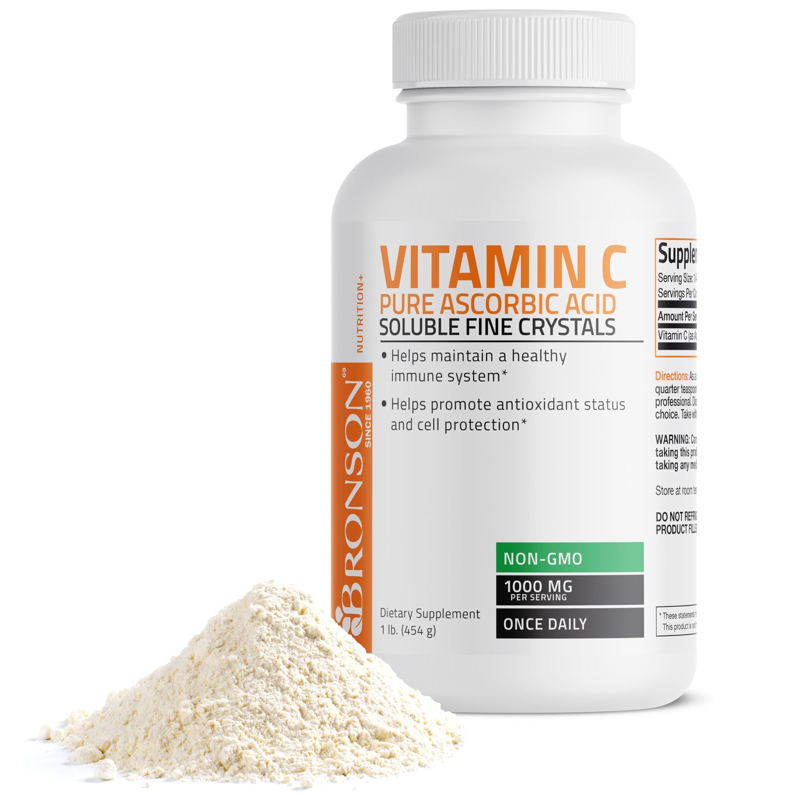 Bronson Vitamin C Powder Pure Ascorbic Acid Soluble Fine 16 Ounce (Pack of 1)