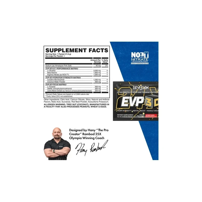 20 Evogen EVP Xtreme N.O. Pre-Workout + 20 EVP 3D Travel Packets VICTORY PUNCH