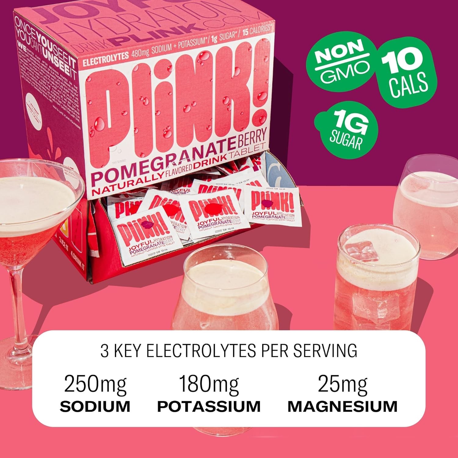 Plink! Hydration – Fizzy Electrolyte Drink Tablets – Pomegranate Berry, 12ct