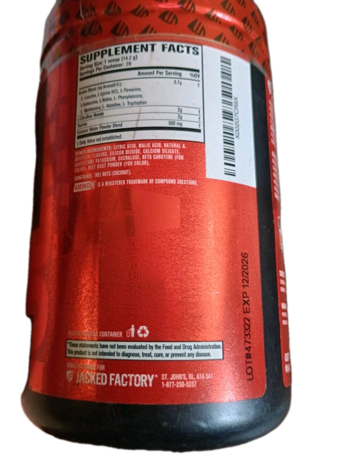 Jacked Factory EAA Surge Essential Amino Acids Powder 10 oz. 12/26